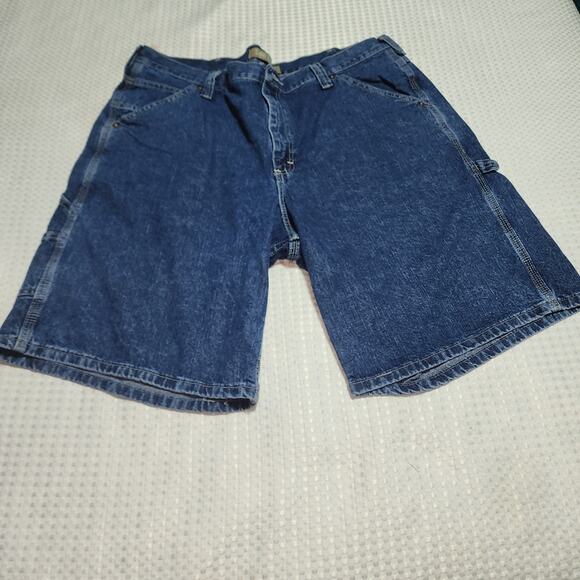 LEES EUC MENS SIZE 42 DENIM CARGO  DUNGAREES DENIM JEANS SHORTS - Picture 1 of 6